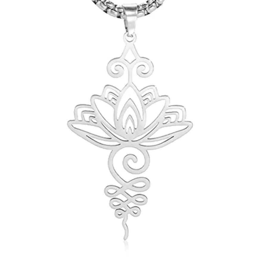 Lotus Flower Pendant Necklace Stainless Steel Unalome Charm Jewelry