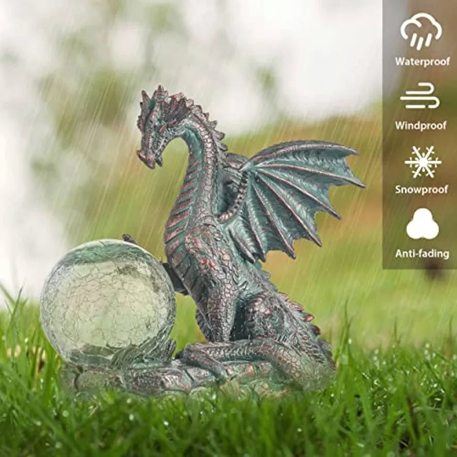 Solar Dragon Outdoor Garden Statue Alloy Figurine Gothic Decor