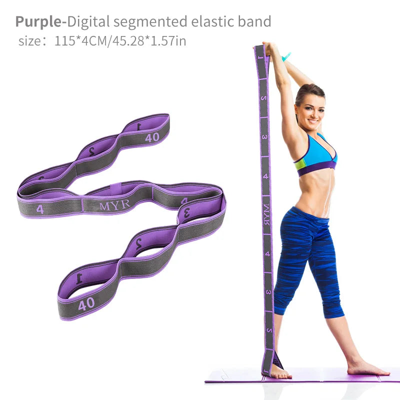 Elastic Yoga Stretching Strap With Loops For Flexibility And Dance