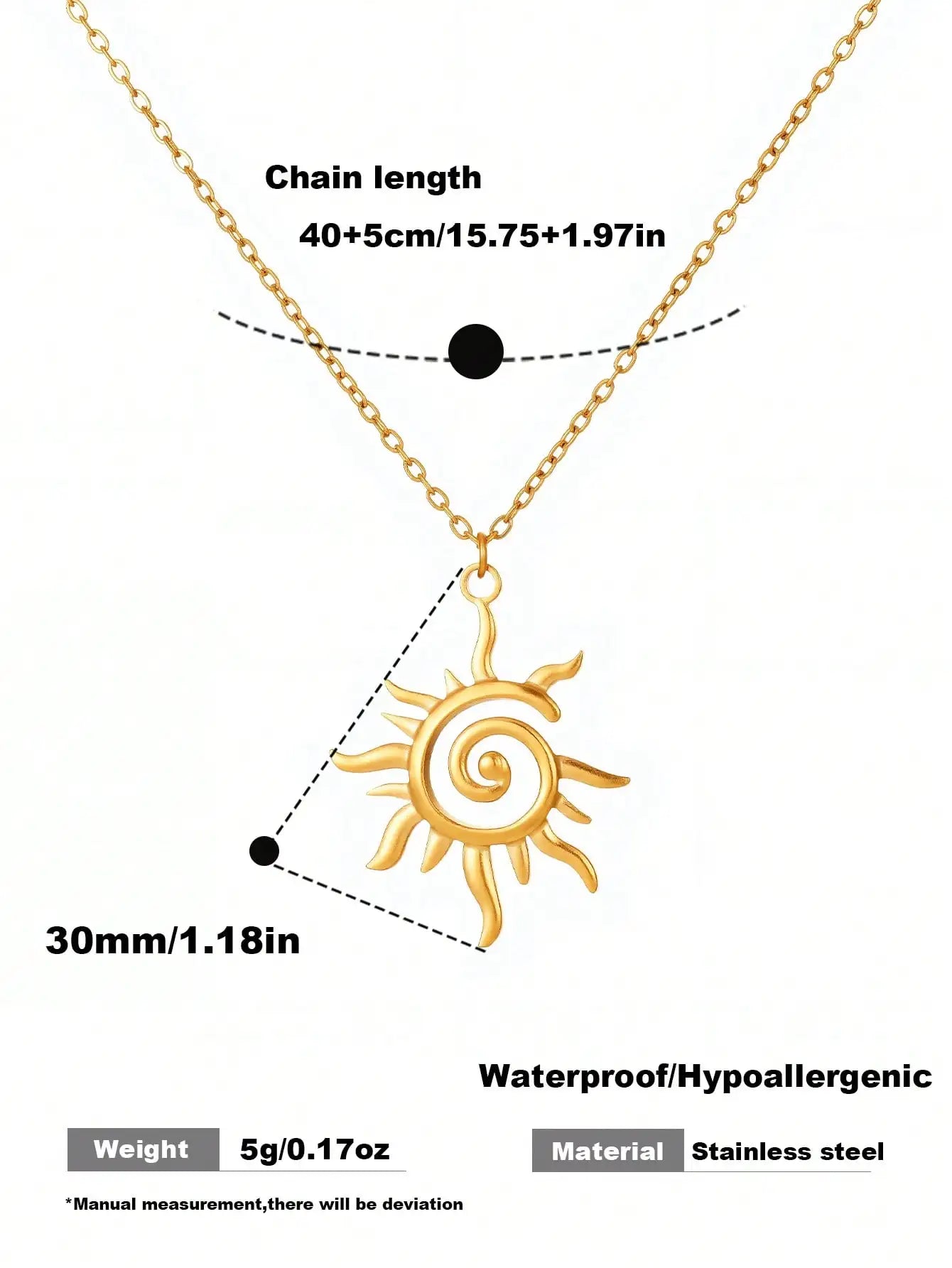Sun Pendant Necklace Minimalist Spiral Pendant Stainless Steel
