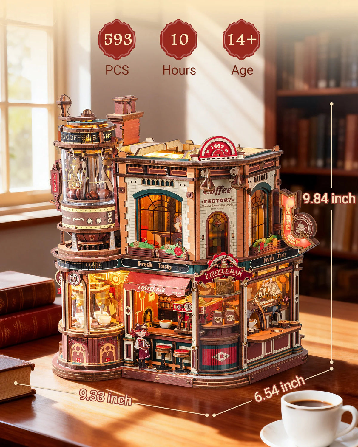 ROKR Wooden 3D Puzzle Dream Coffee Factory Music Box Kit