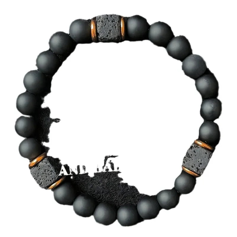 Unisex Volcanic Stone Bracelet With Square Agate Magnetic Therapy