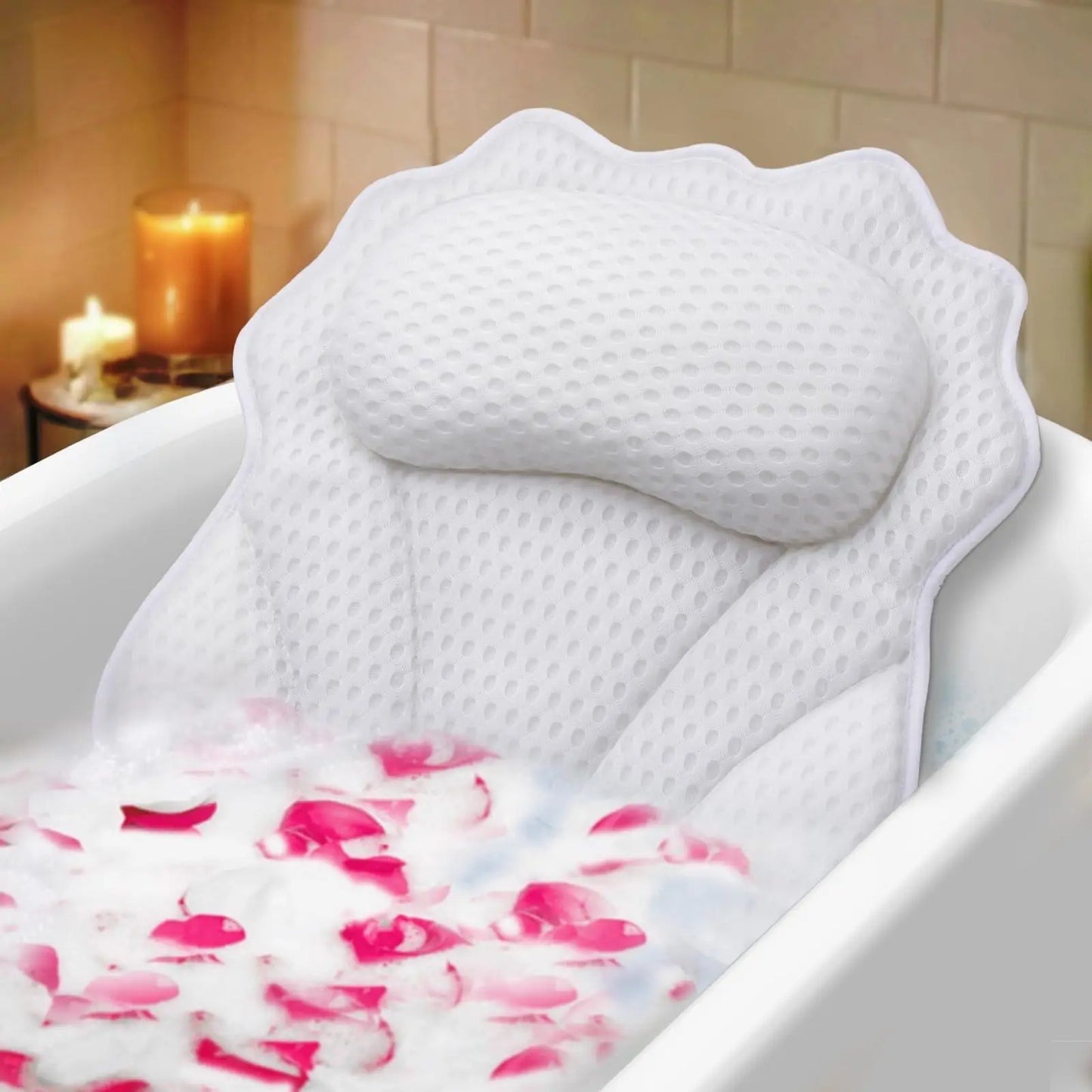 Ergonomic Bath Pillow With 6 Suction Cups For All Bathtubs