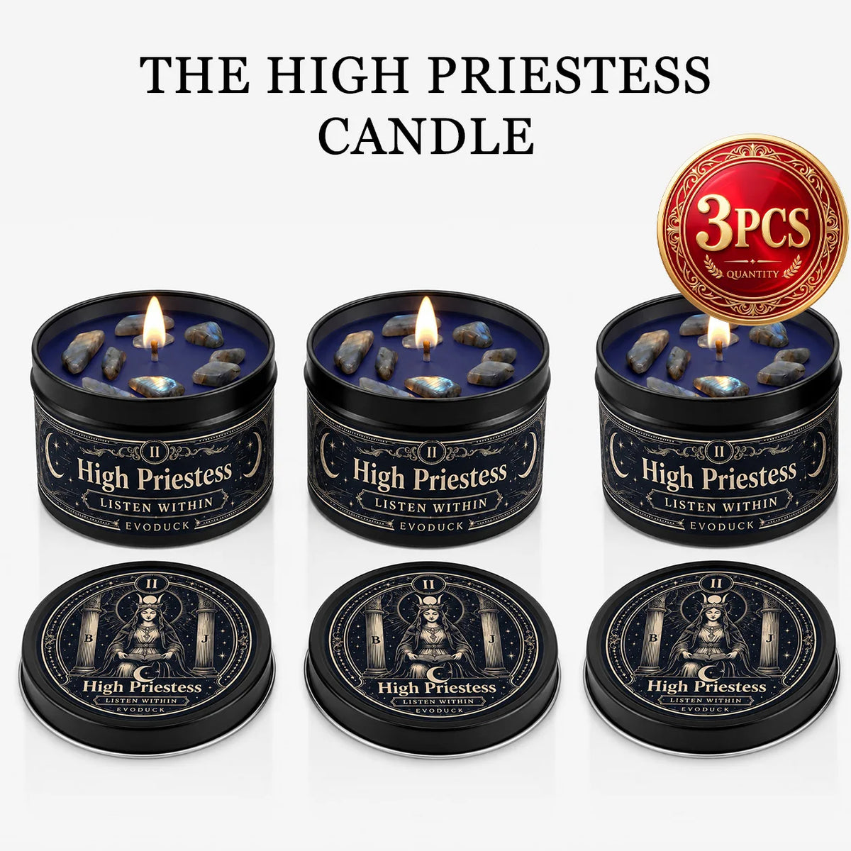 Evoduck High Priestess Tarot Scented Ritual Candle With Crystal Stones