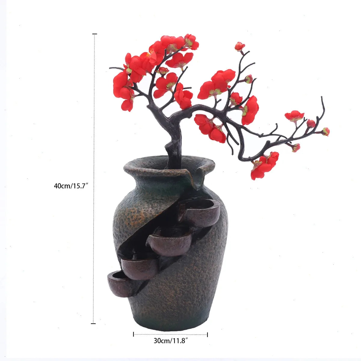 Bymaocar Tabletop Water Fountain Featuring Simulated Flowers And Silent Pump