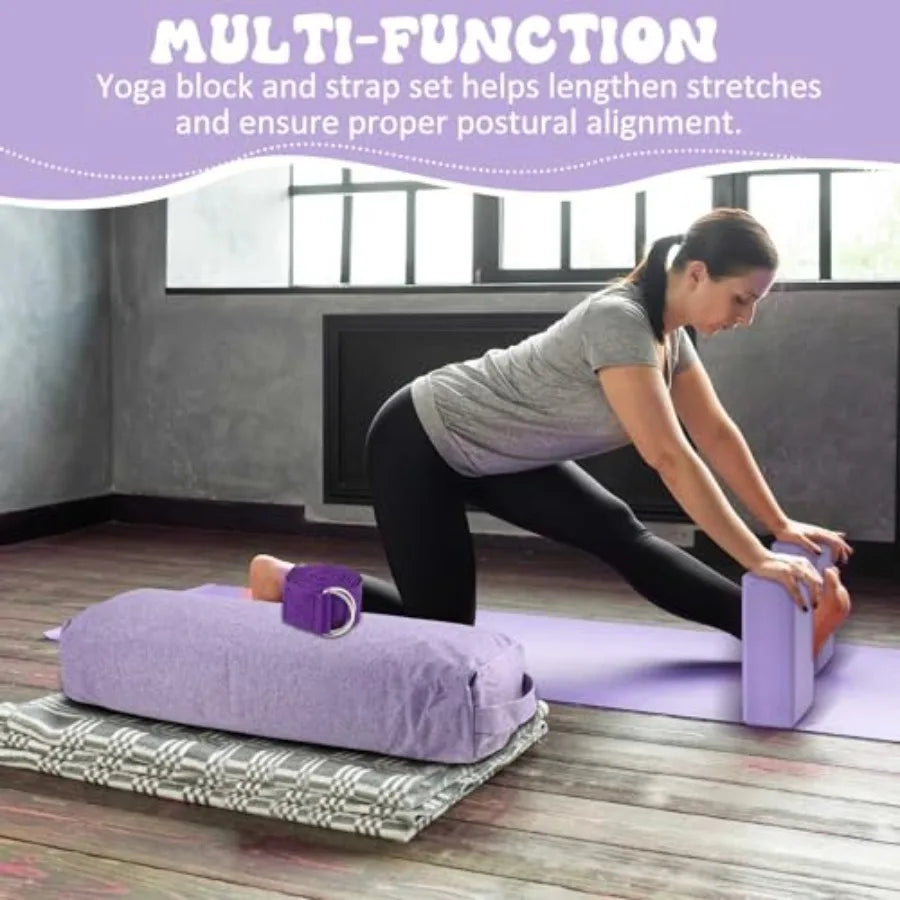 Yoga Bolster Pillow Blocks With Strap Set For Restorative Meditation