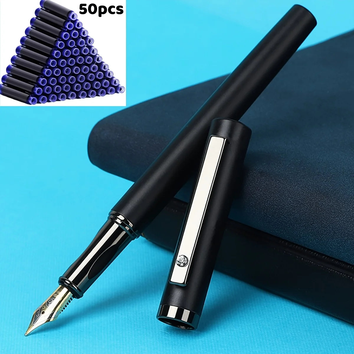 Fountain Pen With 50 Ink Cartridges 0.5mm Fine Nib