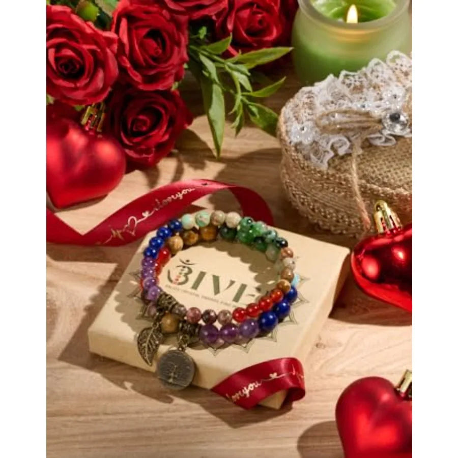 Life Tree and Leaf Charm Energy Reiki Crystal Stretch Bracelets