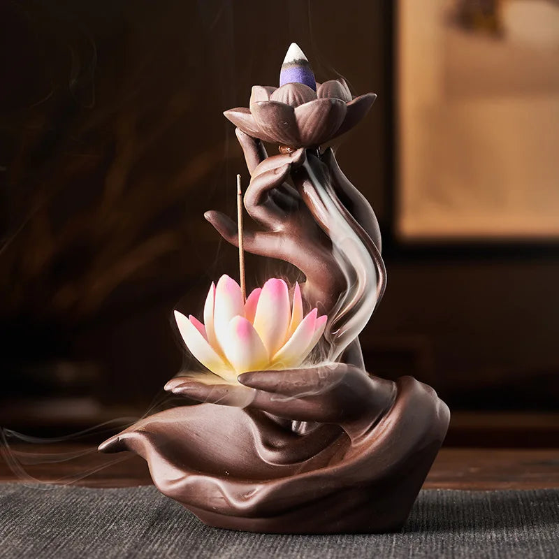 Buddha's Hand Lotus LED Reflux Incense Burner Stand USB