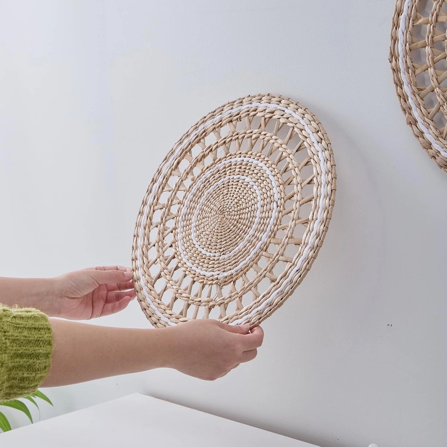 Boho Woven Grass Wall Hanging and Tray Set for Home