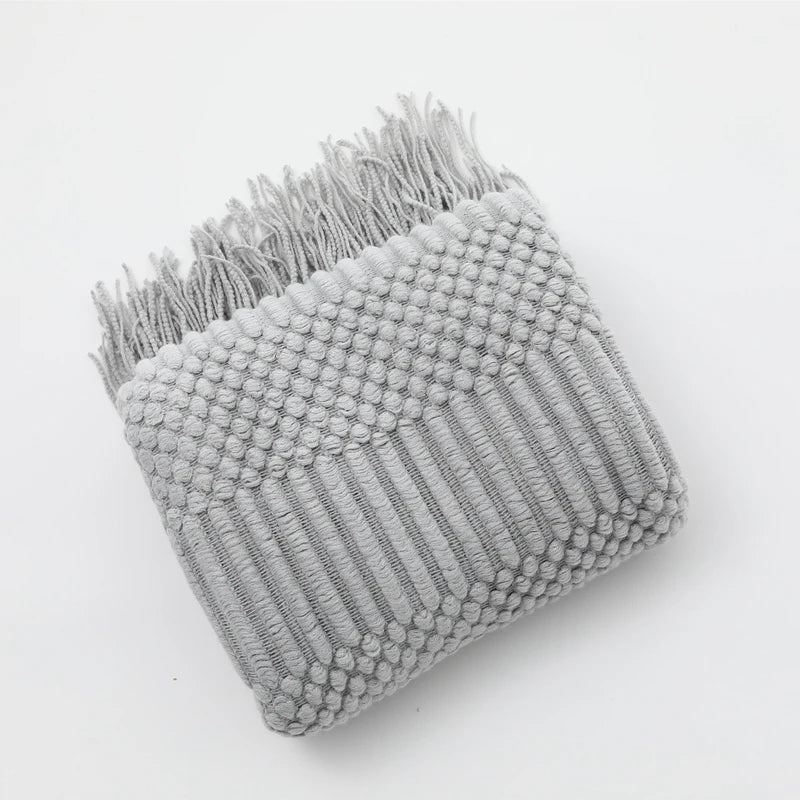Knit Throw Blanket With Tassels All Acrylic Vintage Farmhouse