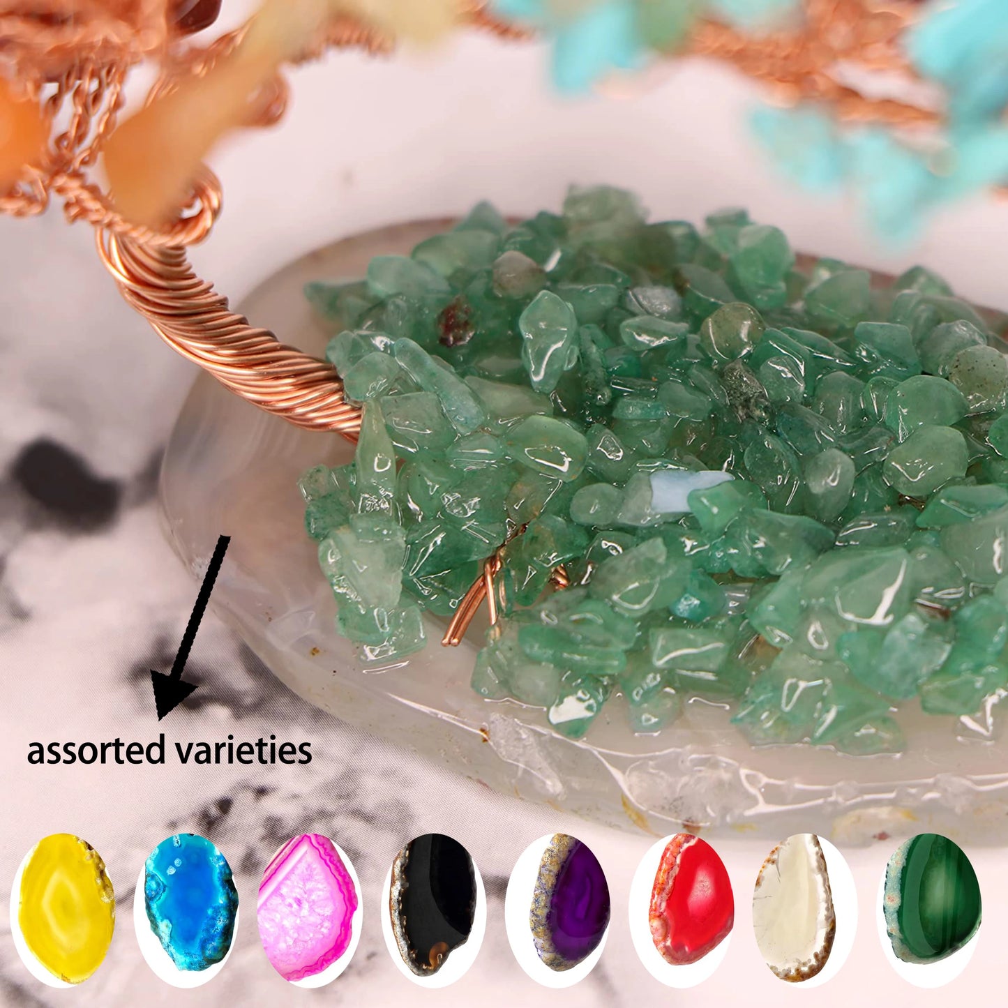 Natural Crystal Agate Fortune Tree Ornament With Copper Wire