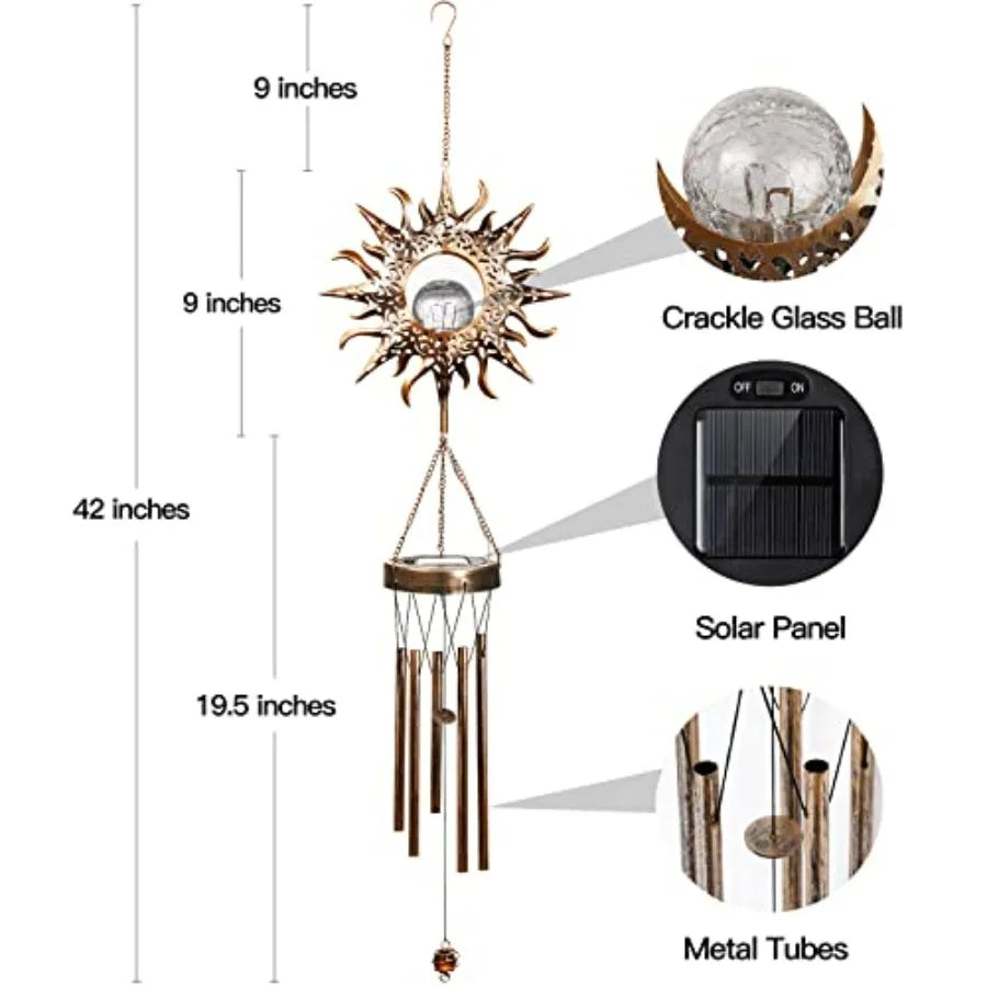 Solar Wind Chimes LED Crackle Glass Outdoor Garden Bells