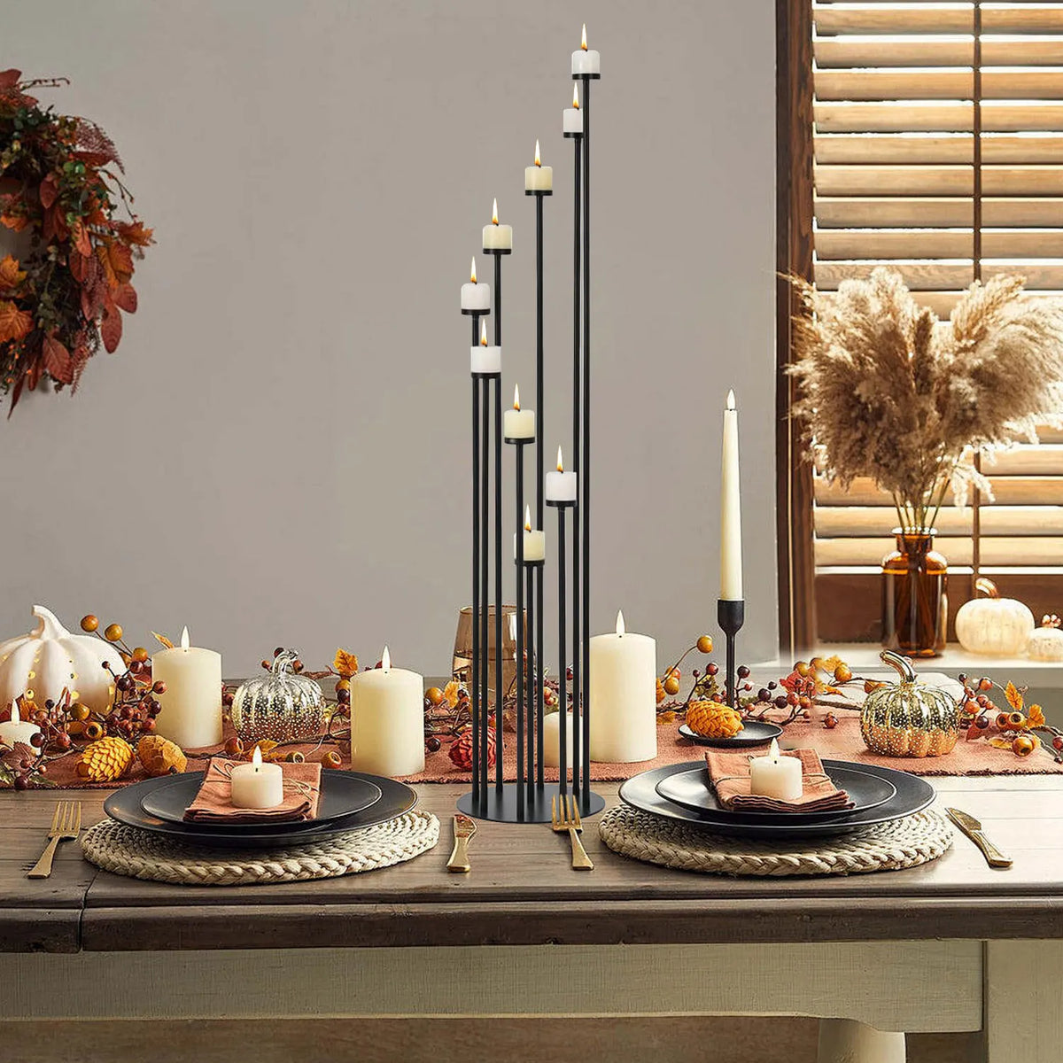 Elegant Metal Floor Candle Holders Nine Arm Taper Centerpiece Stand