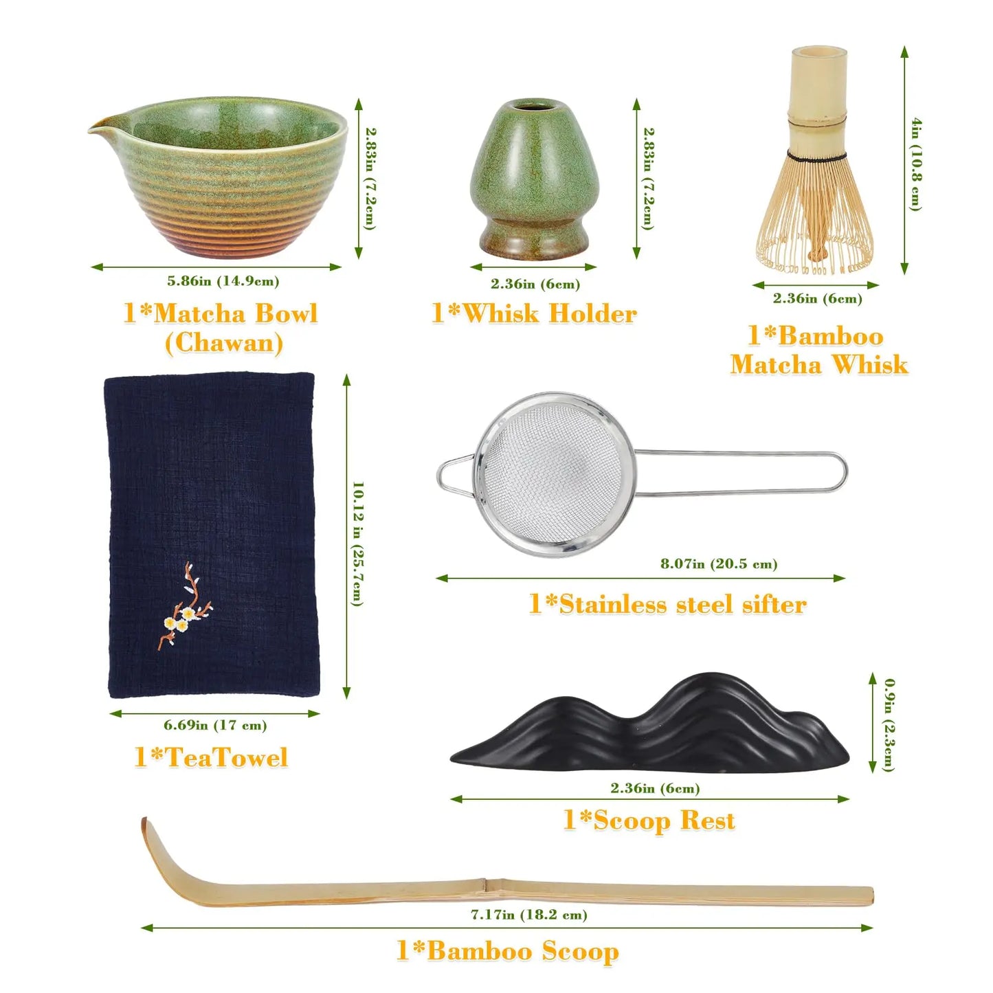 HiMISS 7 Piece Matcha Whisk Set With Ceramic Bowl Accessories