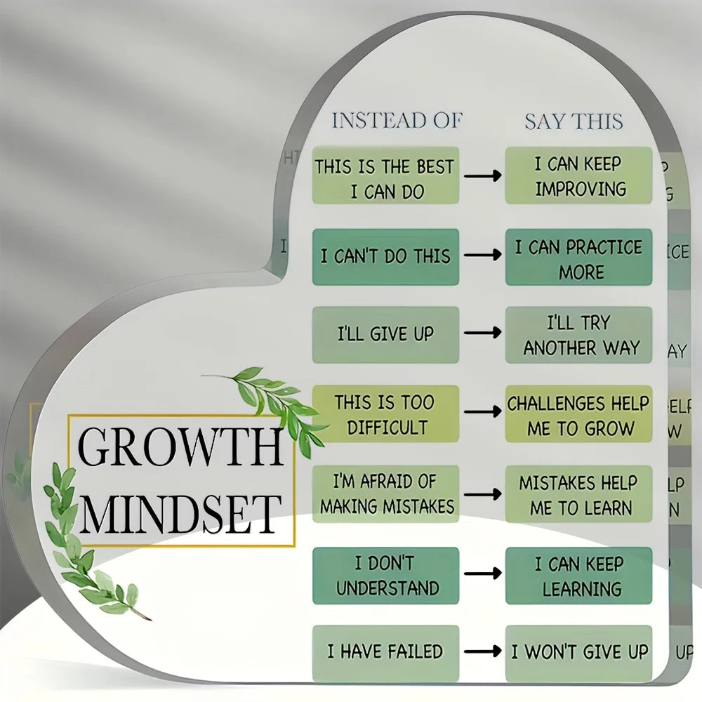 Clear Acrylic Heart Desktop Sign for Growth Mindset