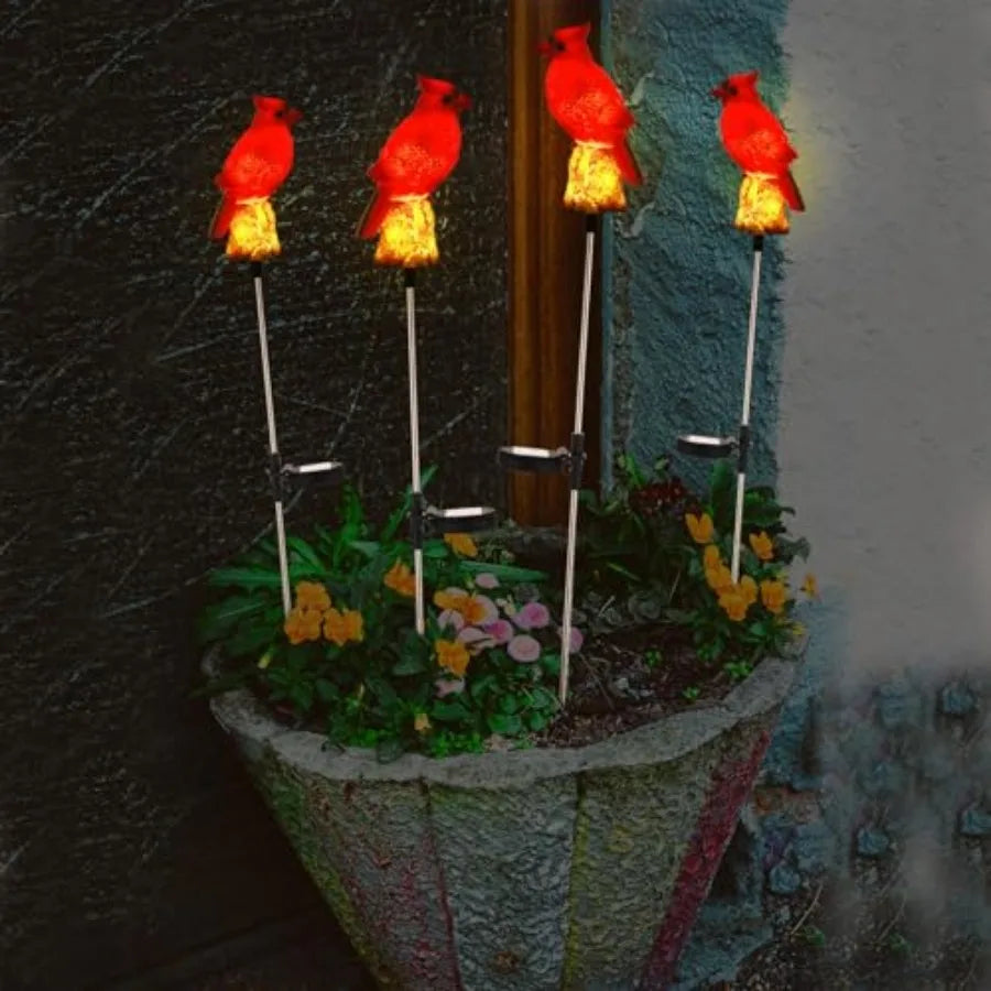 Solar Powered Cardinal Garden Stake Light Outdoor Pathway Decor
