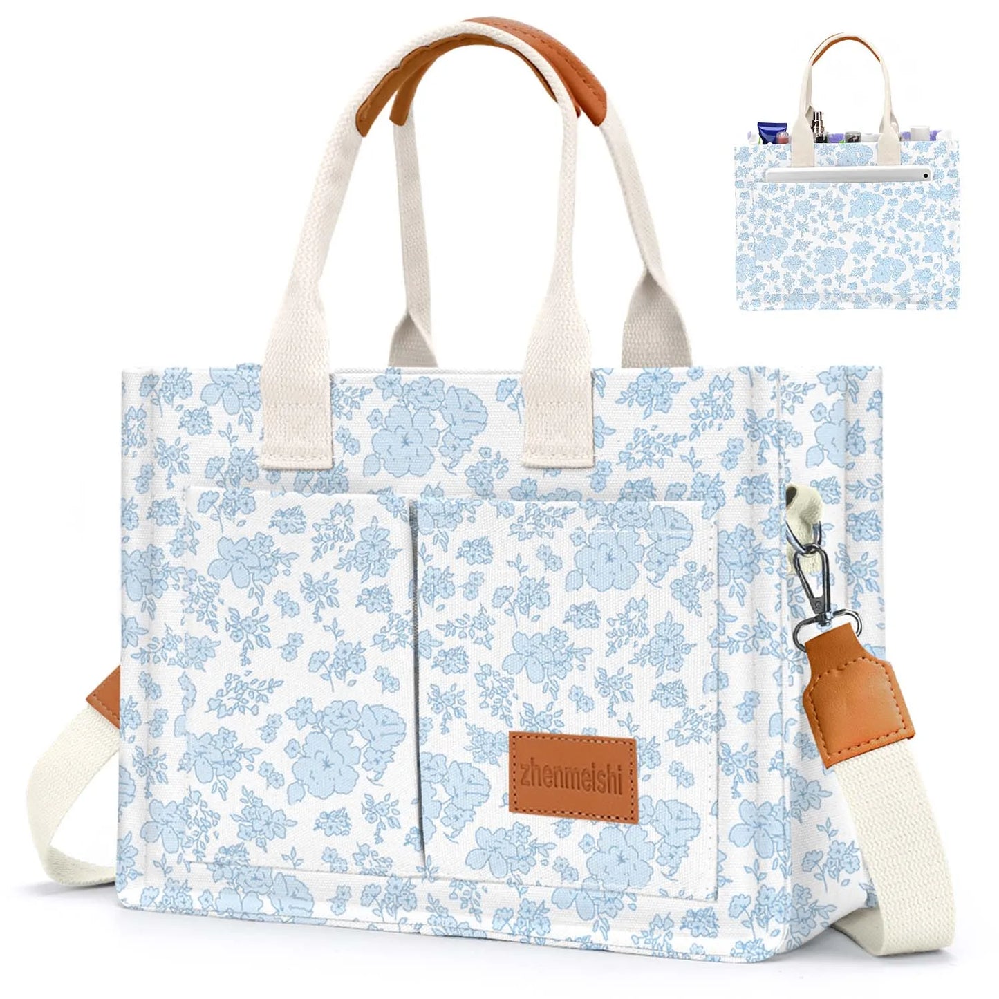 Canvas Tote Bag For Women With Pockets Crossbody Shoulder Bag