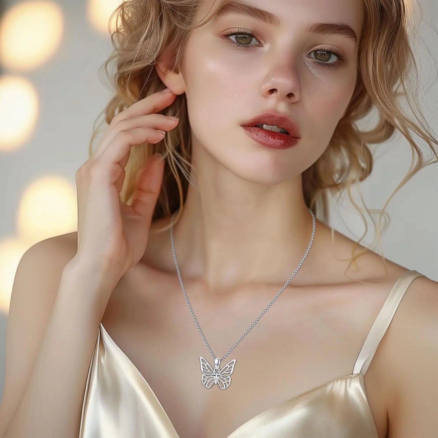 DRINSPER Butterfly Necklace 925 Sterling Silver Dainty Pendant