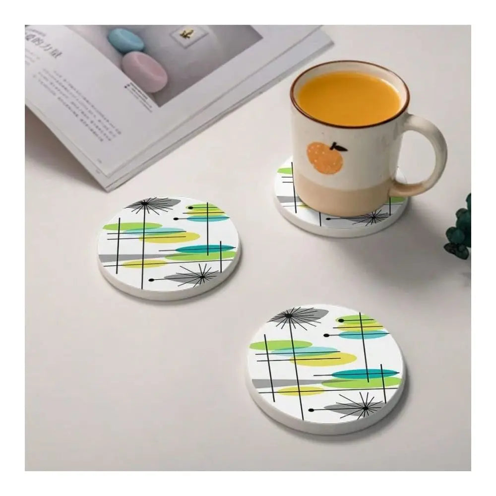 Ceramic Coaster Set Of 6 With Cork Base And Holder