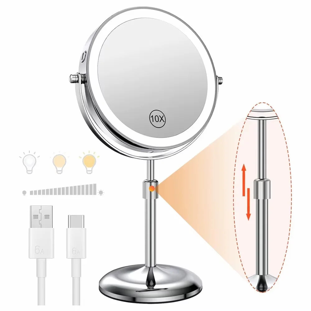 Lighted Makeup Mirror 1x 10x HD Magnifying With Touch Control Tabletop Vanity