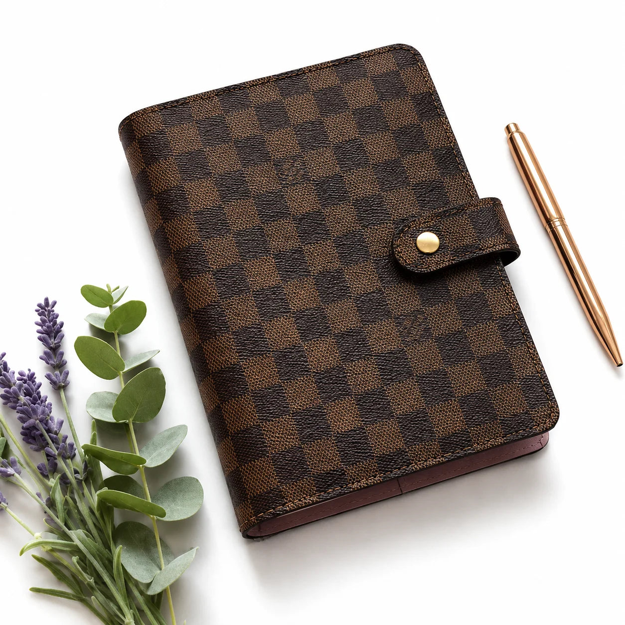 Checkered Leather Binder Cover for Travel Journal and Organizer