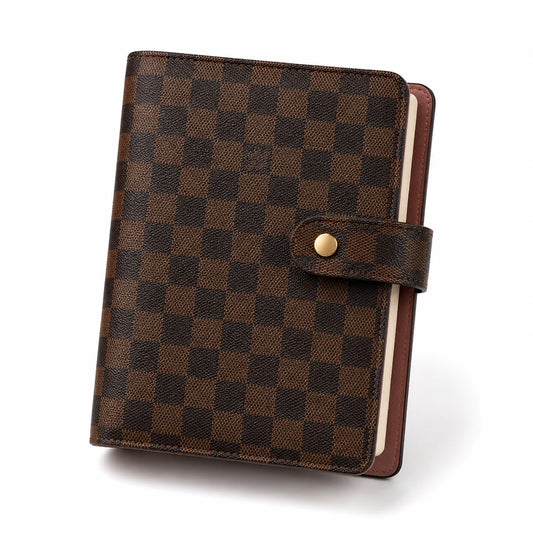 Checkered Leather Binder Cover for Travel Journal and Organizer