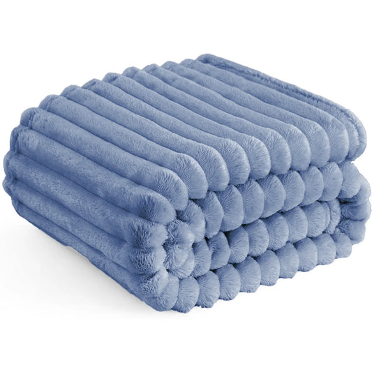 ROSEKIND Striped Faux Fur Blanket, Cozy Warm Throw For Bed