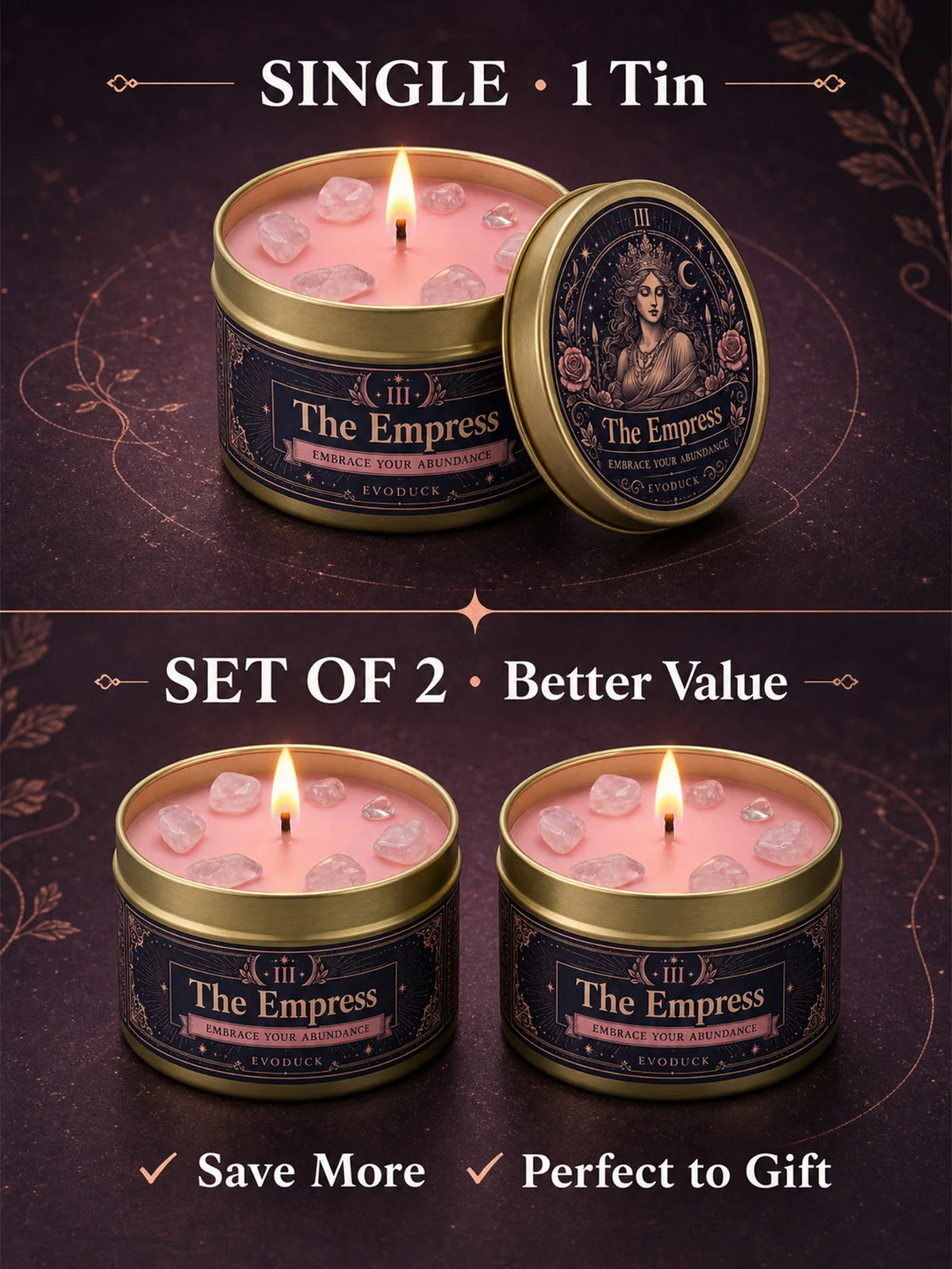EVODUCK Empress Tarot Scented Candle With Rose Quartz