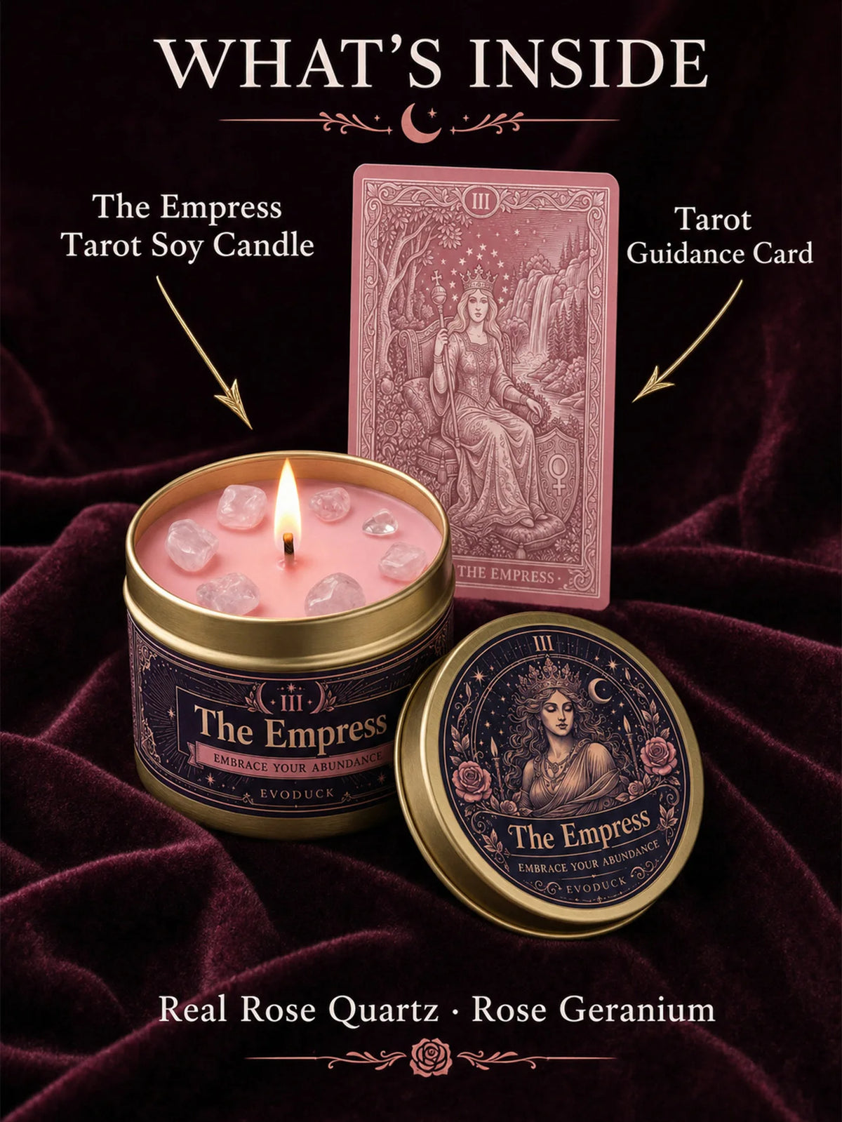 EVODUCK Empress Tarot Scented Candle With Rose Quartz