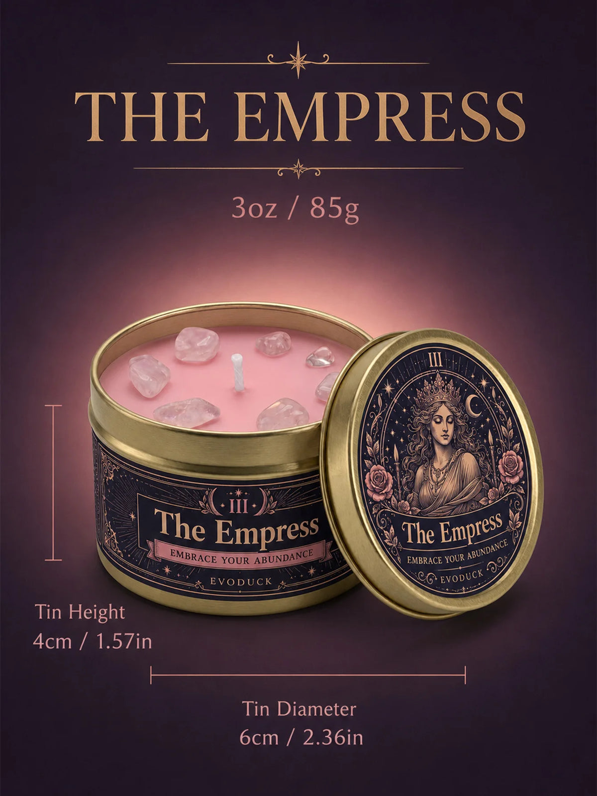 EVODUCK Empress Tarot Scented Candle With Rose Quartz