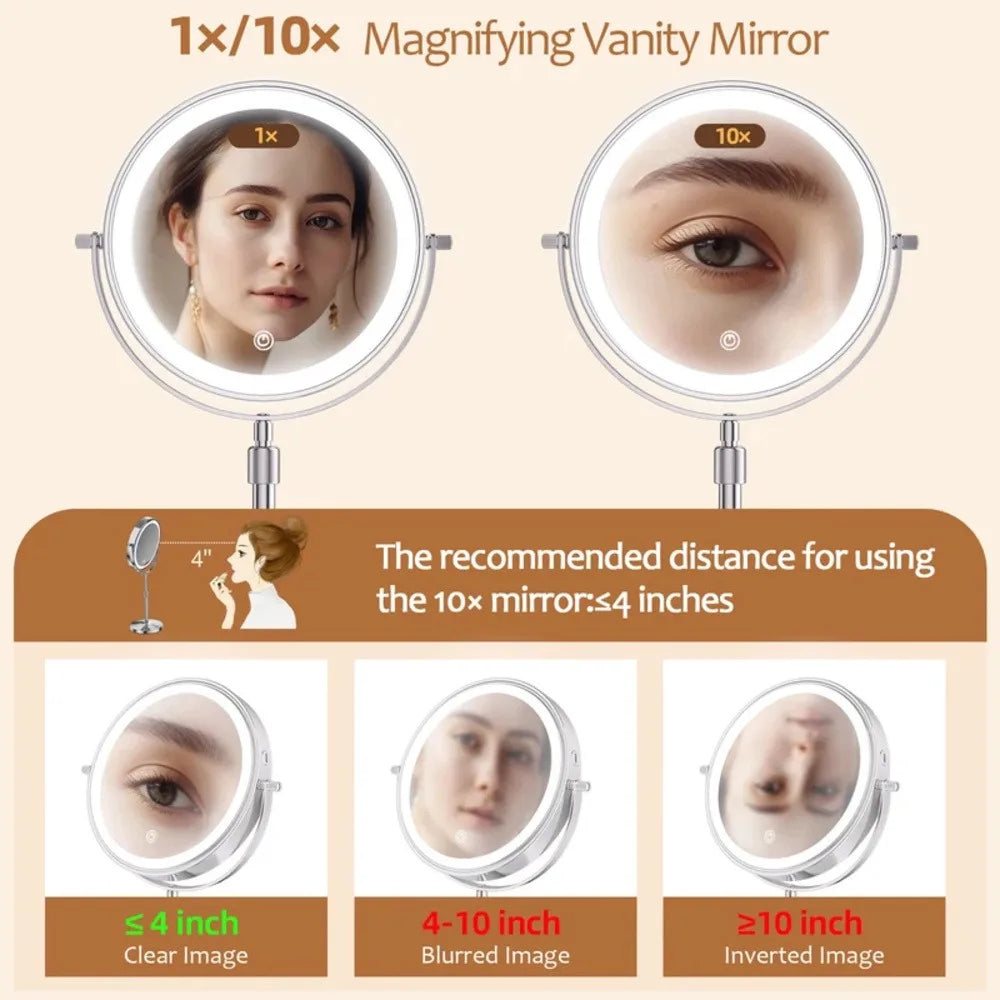 Lighted Makeup Mirror 1x 10x HD Magnifying With Touch Control Tabletop Vanity
