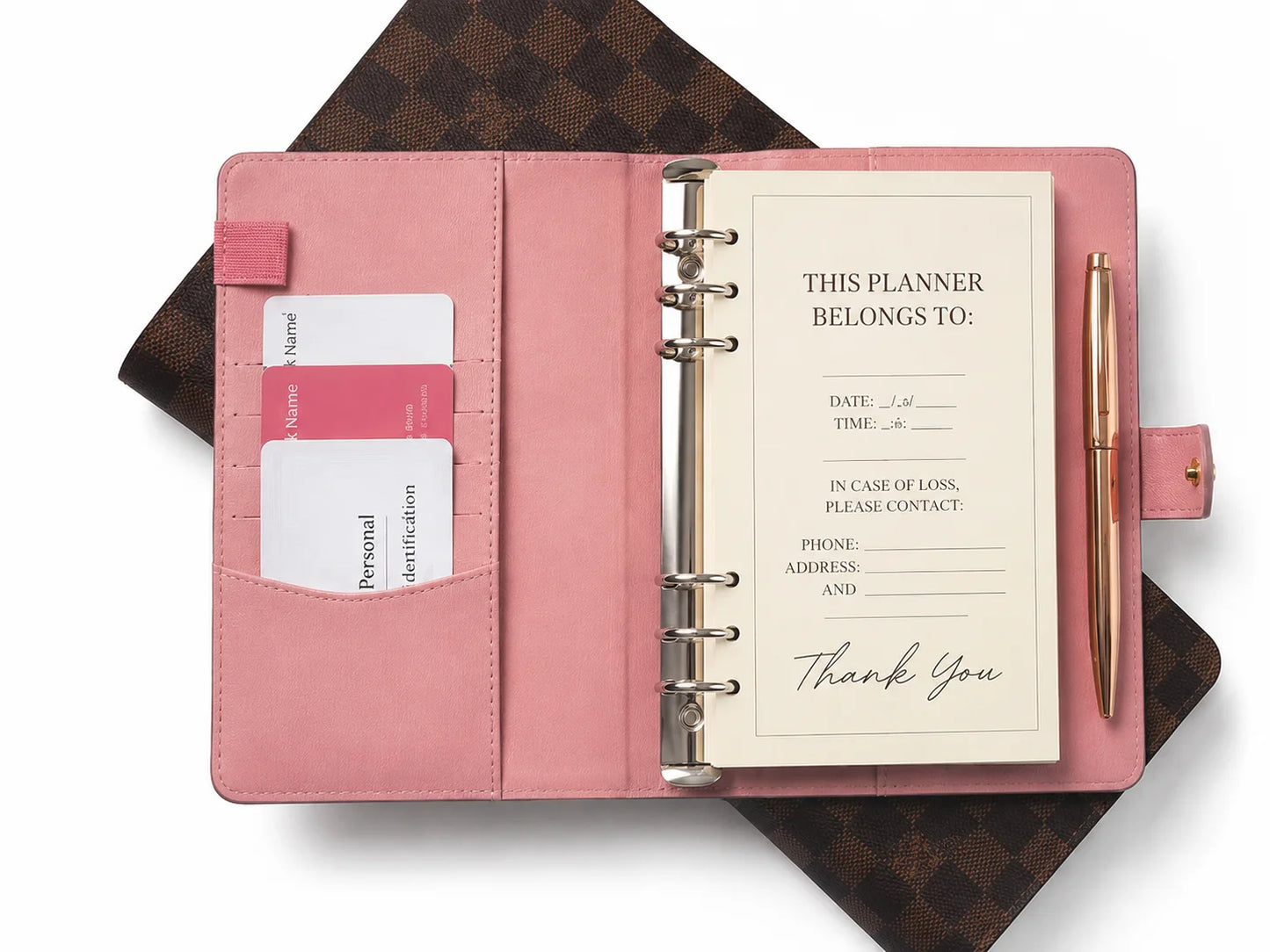 Checkered Leather Binder Cover for Travel Journal and Organizer