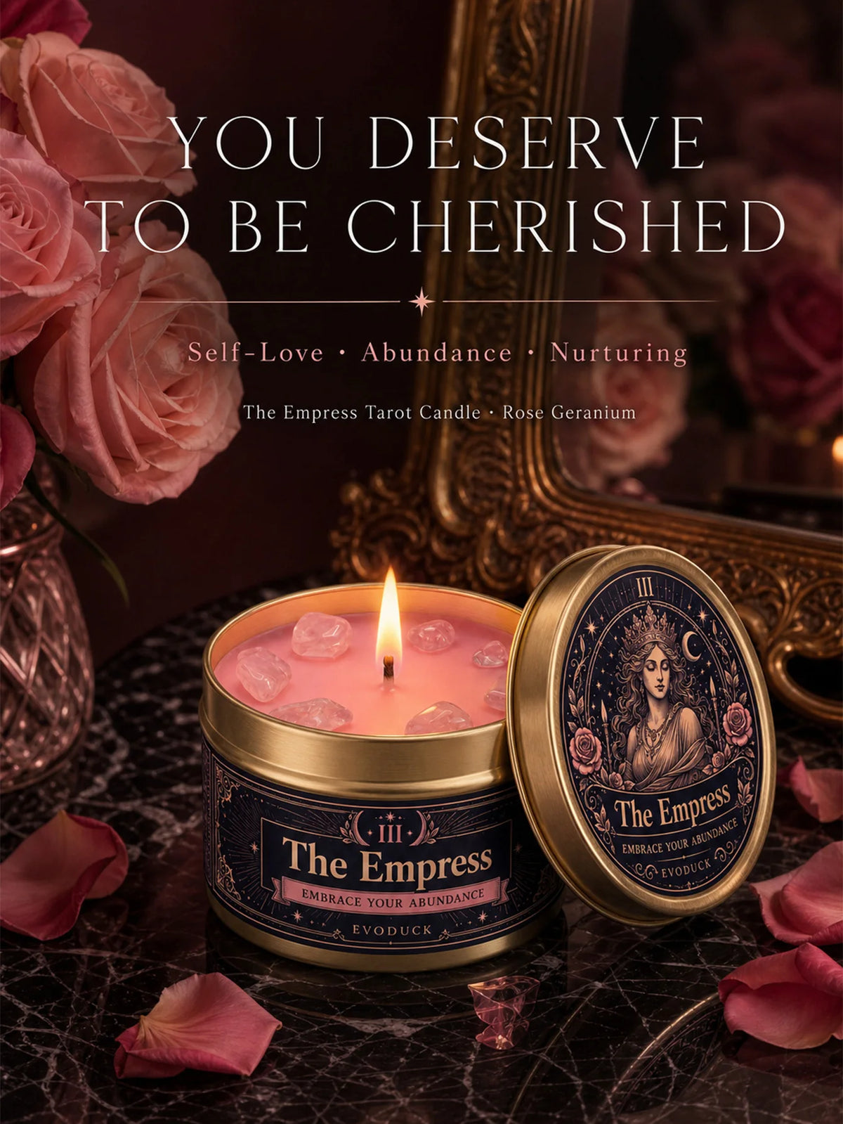 EVODUCK Empress Tarot Scented Candle With Rose Quartz