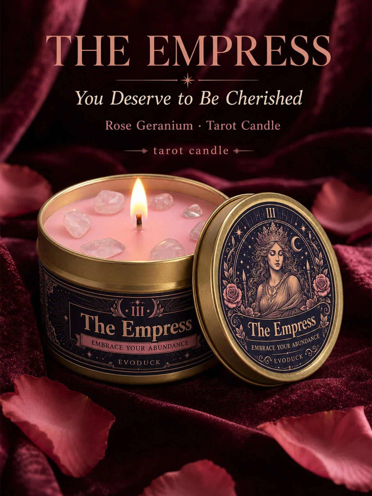 EVODUCK Empress Tarot Scented Candle With Rose Quartz