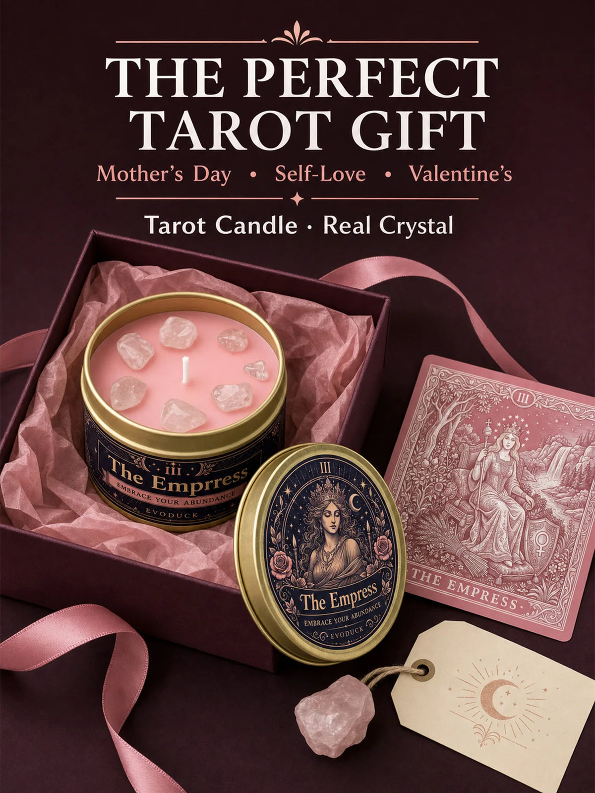 EVODUCK Empress Tarot Scented Candle With Rose Quartz