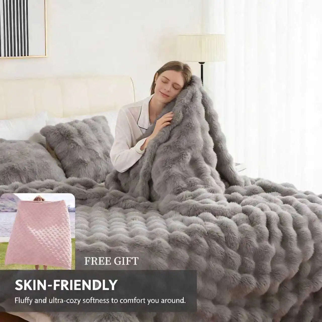 Rosekind Faux Fur Rabbit Blanket Soft Warm Bed Sofa Decor