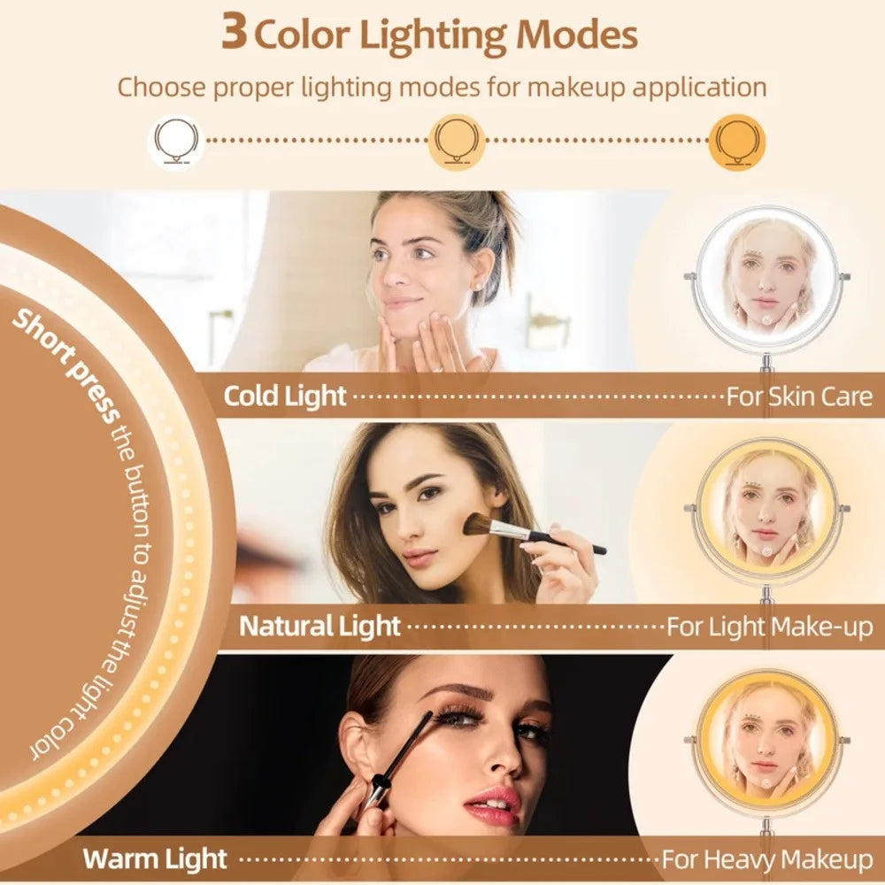 Lighted Makeup Mirror 1x 10x HD Magnifying With Touch Control Tabletop Vanity