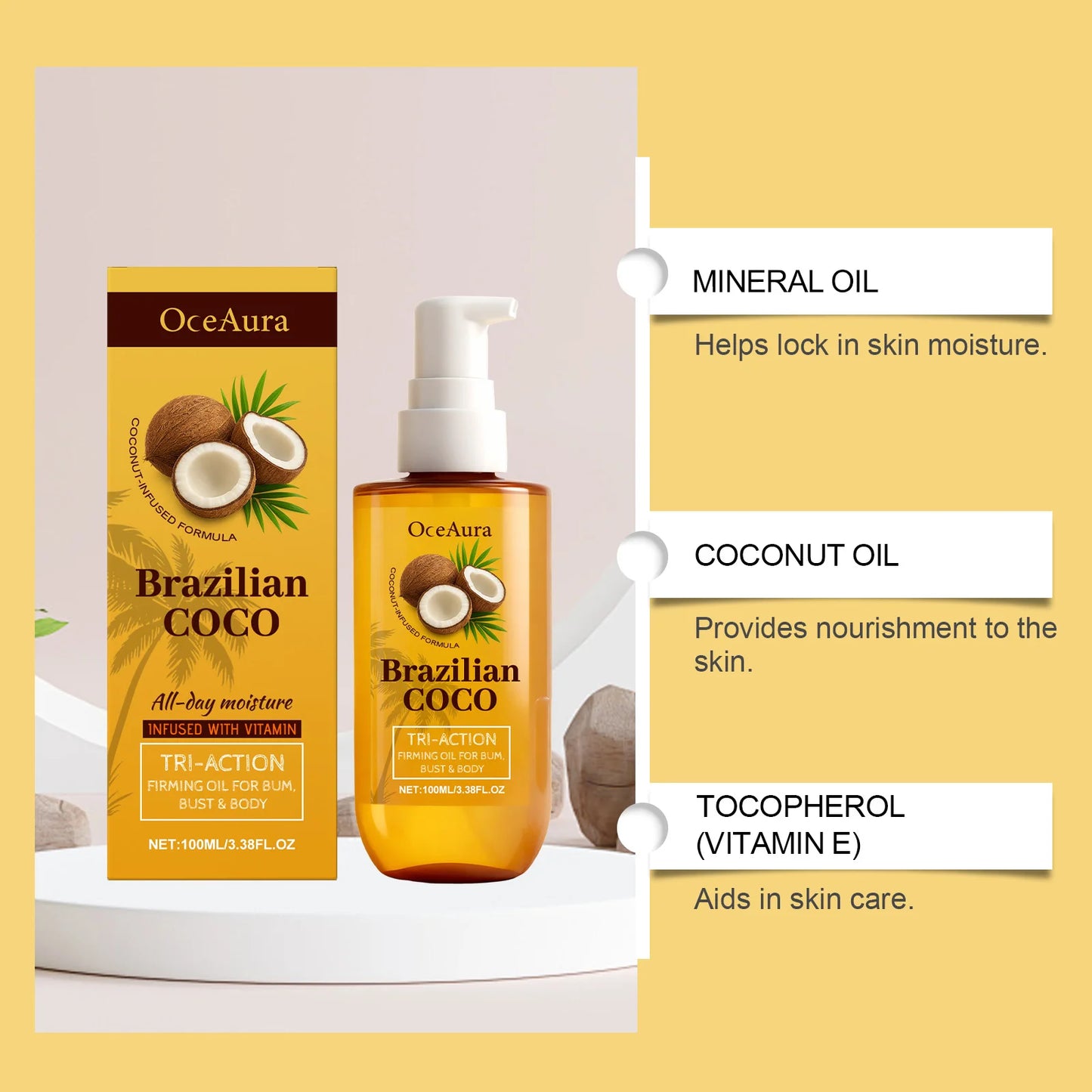 OceAura Coconut Body Moisturizing Oil For Hydrating Dry Skin