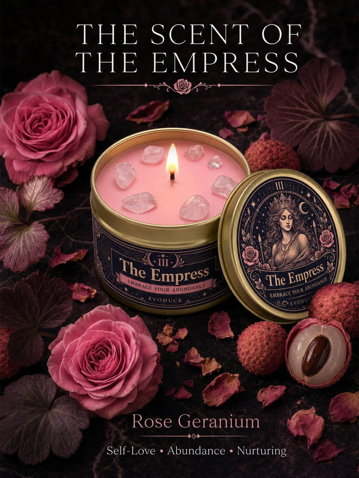 EVODUCK Empress Tarot Scented Candle With Rose Quartz