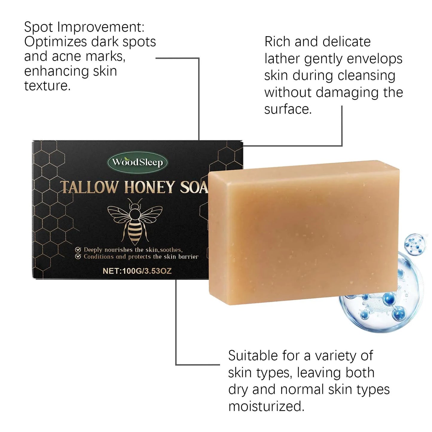 WoodSleep 100g Beef Fat Soap Clean Skin Cleansing Gentle and Pure and Fresh and Comfortable Bath Foam Soap