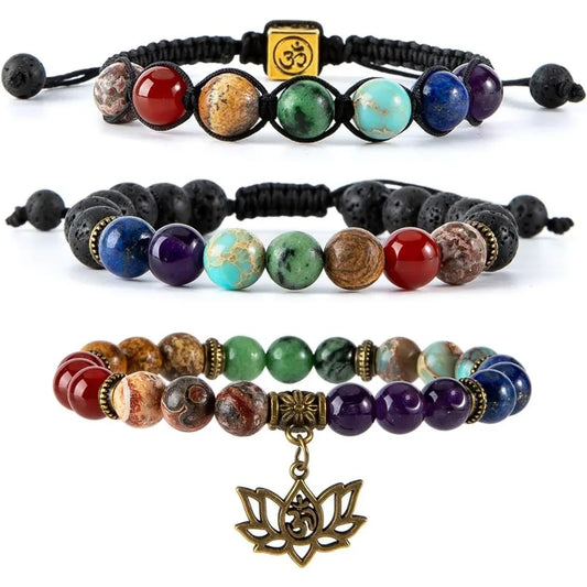 7 Chakra Healing Bead Bracelet Set 3 Pack Stone Reiki Jewelry
