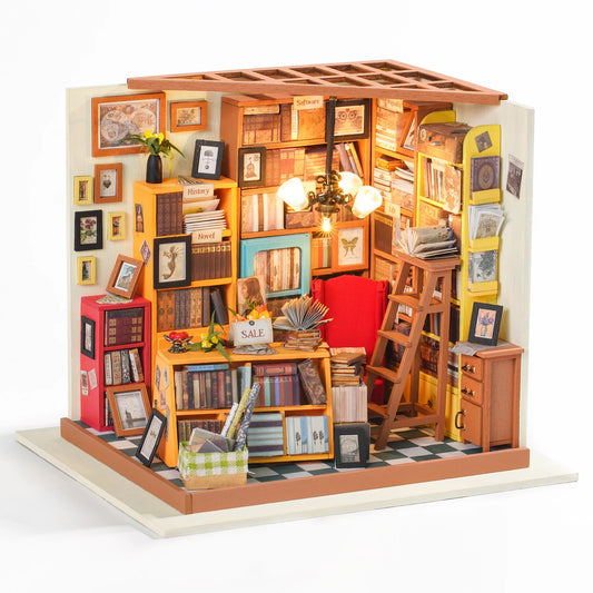 Rolife 3D Wooden Miniature Library Dollhouse Kit With LED Light