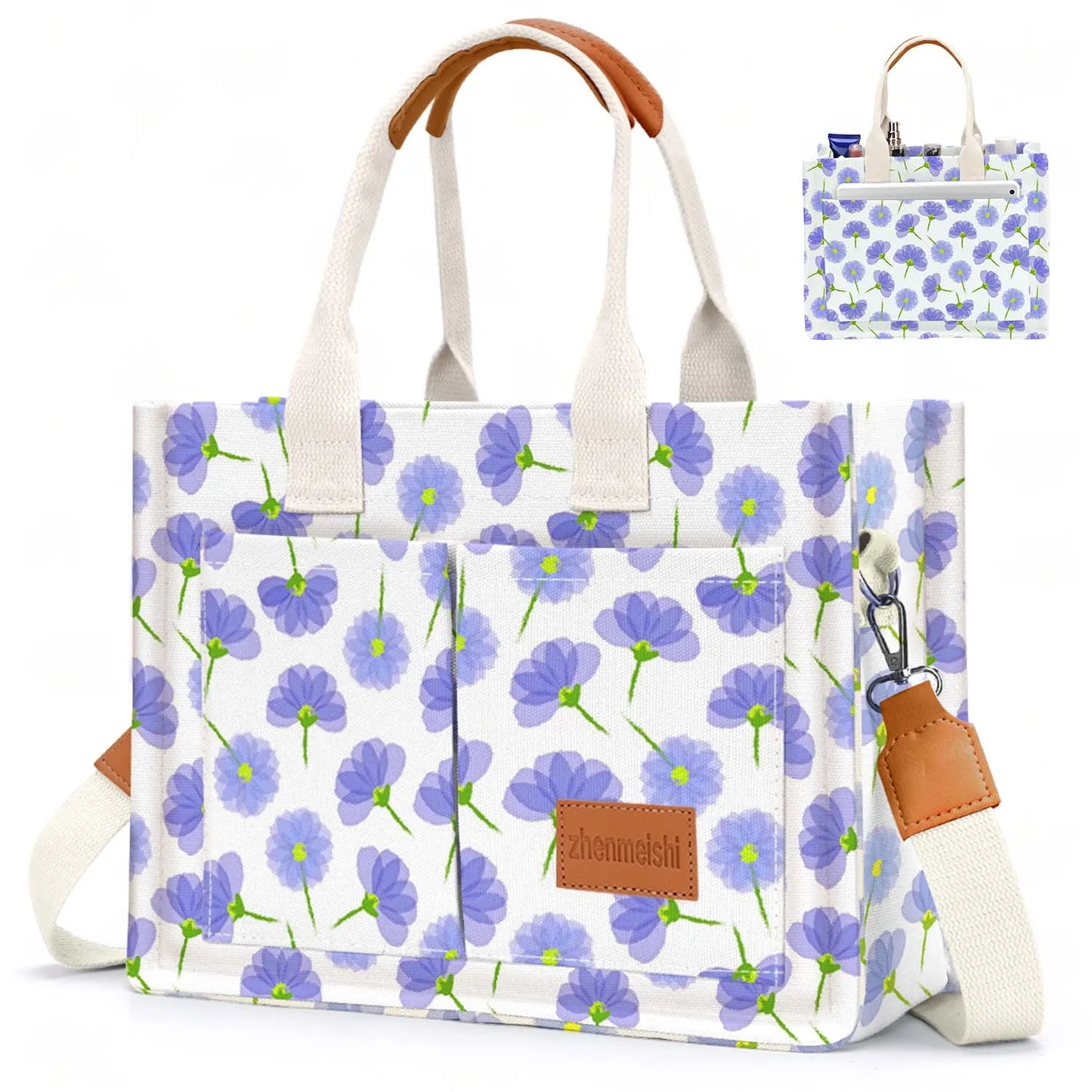Canvas Tote Bag For Women With Pockets Crossbody Shoulder Bag