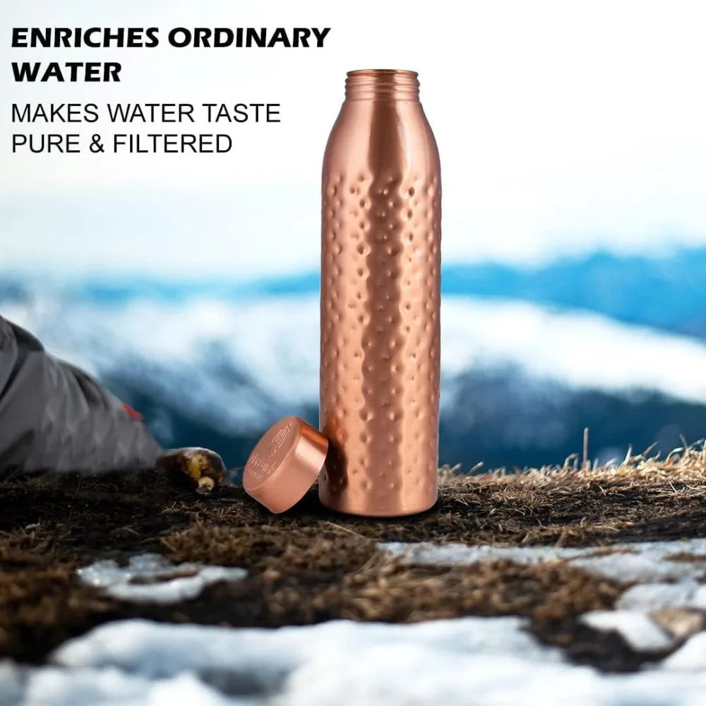 Hammered Copper Water Bottle Pure Copper Ayurvedic Vessel Set