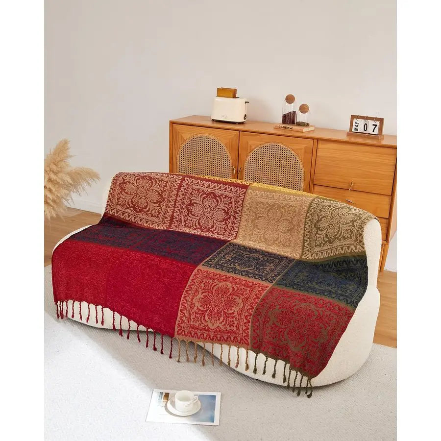 Chenille Jacquard Boho Throw Blanket For Sofa And Chair