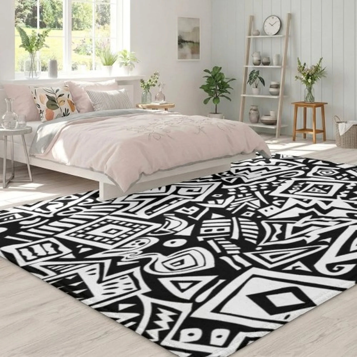 Boho Non-Woven Polyester Area Rug with Dark Gothic Floral Design