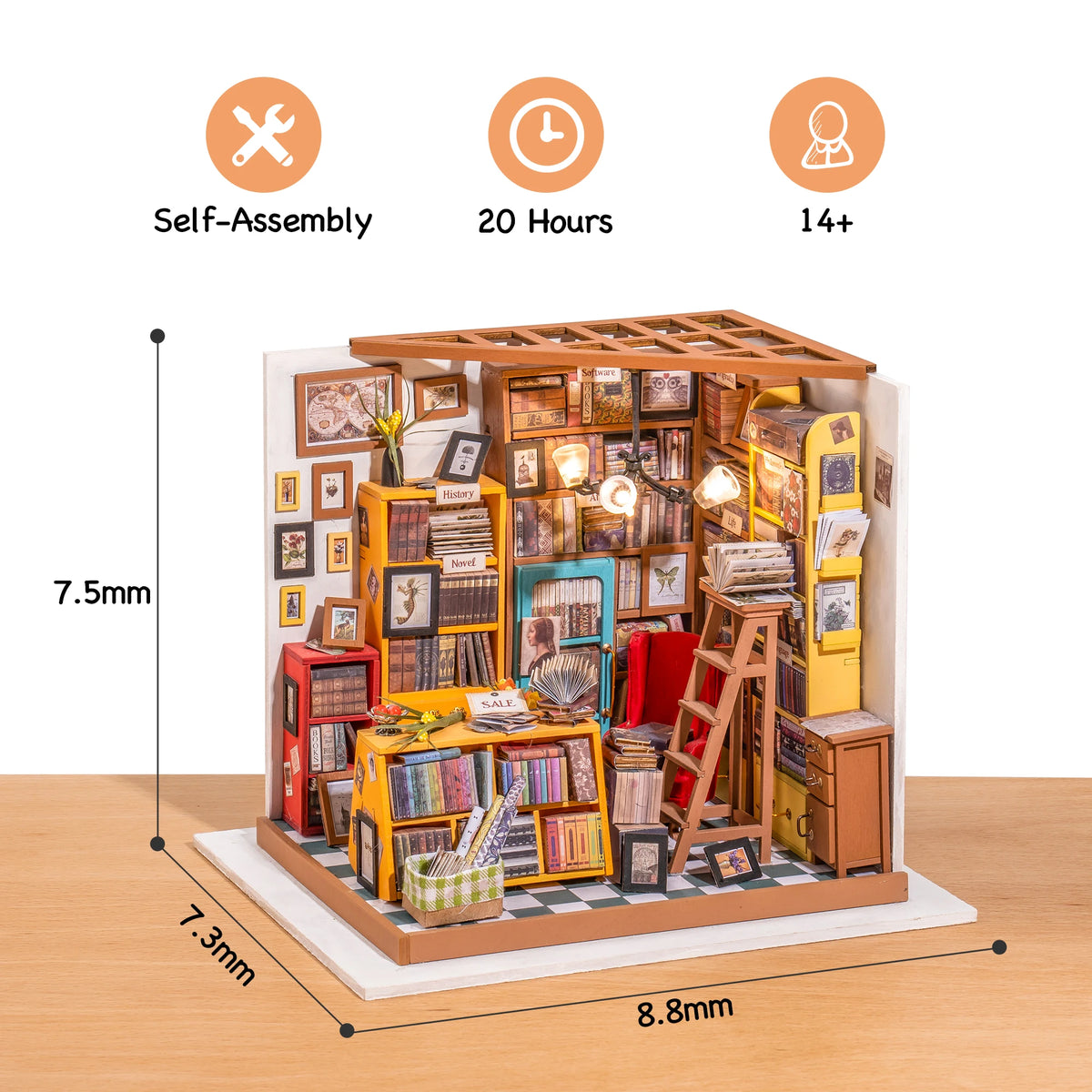 Rolife 3D Wooden Miniature Library Dollhouse Kit With LED Light
