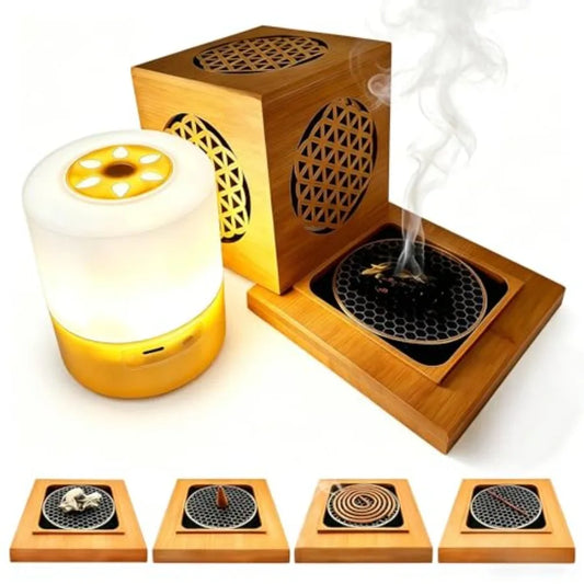 Bamboo Hollow Out Incense Burner Portable Type C LED Night Light