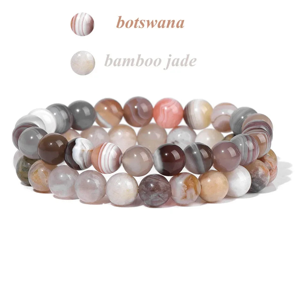 GolbalJew 2-Piece Natural Stone Bead Bracelet Set Unisex Fashion Gift